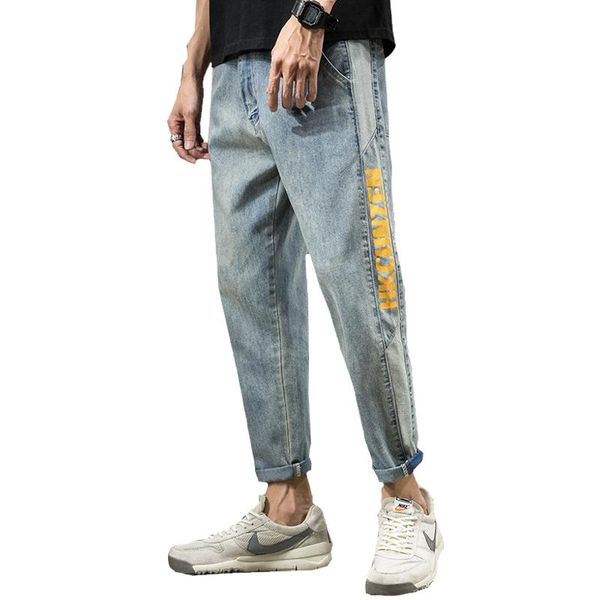 men's jeans fashion casual loose denim male letter printing straight harlan pants trend all-match trousers streetwear, Blue
men's jeans fashion casual loose denim male letter printing straight harlan pants trend all-match trousers streetwear, Blue