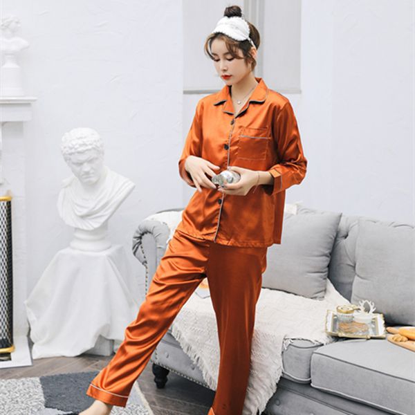 new woman faux silk pajamas set pure color couple spring autumn lapel suit long-sleeved simple men leisure sleepwear, Black;red
new woman faux silk pajamas set pure color couple spring autumn lapel suit long-sleeved simple men leisure sleepwear, Black;red