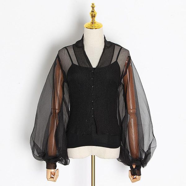 women's blouses & shirts autumn two-piece 2021 lantern sleeve loose single breasted organza shirt women solid color off shoulder cc46, White
women's blouses & shirts autumn two-piece 2021 lantern sleeve loose single breasted organza shirt women solid color off shoulder cc46, White