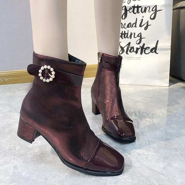 boots rimocy wine red patent leather ankle for women fashion pearl buckle square heels woman elegant toe shoes, Black
boots rimocy wine red patent leather ankle for women fashion pearl buckle square heels woman elegant toe shoes, Black