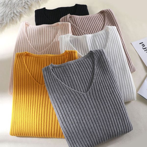 autumn sweater women casual slim v-neck bottoming sweaters solid color winter basic wild long sleeve top, White;black
autumn sweater women casual slim v-neck bottoming sweaters solid color winter basic wild long sleeve top, White;black
