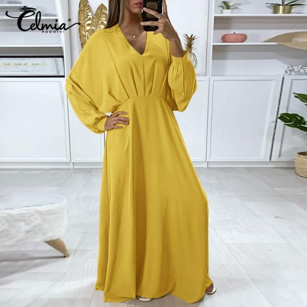 casual dresses celmia bohemian women maxi 2021 holiday long sleeve pleated elegant vestidos autumn high waist v-neck dress robe, Black;gray
casual dresses celmia bohemian women maxi 2021 holiday long sleeve pleated elegant vestidos autumn high waist v-neck dress robe, Black;gray