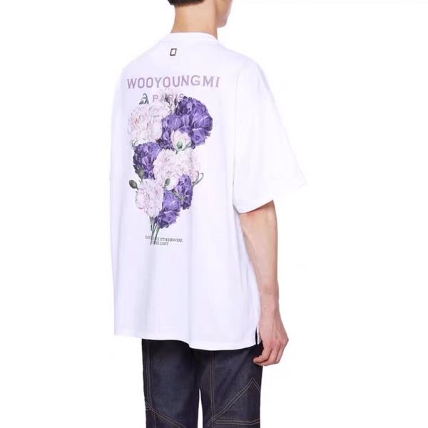 2021 summer new wooyoungmi back purple flower print short sleeve t-shirt for men and women, White;black
2021 summer new wooyoungmi back purple flower print short sleeve t-shirt for men and women, White;black