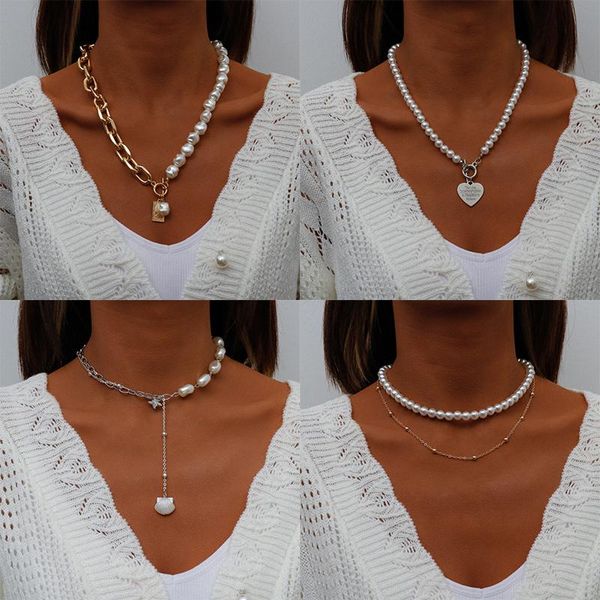 chokers vintage baroque irregular pearl lock chains necklace female geometric shell pendant love necklaces for women punk jewelry, Golden;silver
chokers vintage baroque irregular pearl lock chains necklace female geometric shell pendant love necklaces for women punk jewelry, Golden;silver