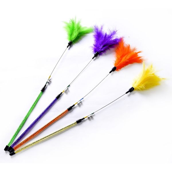 tease stick long steel wire tease cat toy feather + bell tease pet products 
tease stick long steel wire tease cat toy feather + bell tease pet products
