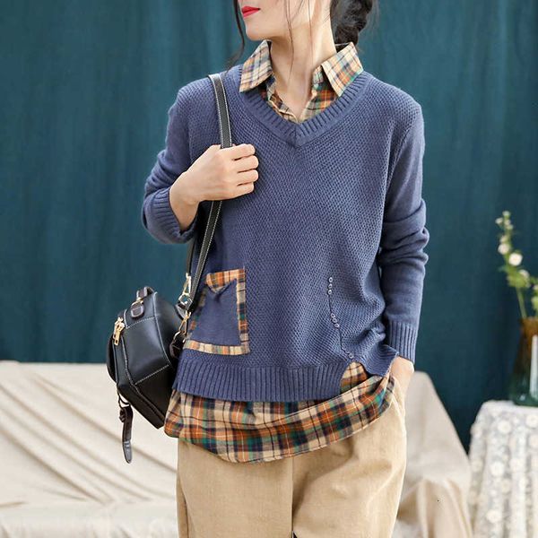 women's sweaters fake two pieces plaid patchwork pocket and button decoration pullover sweater women korea style casual chic knittedjum, White;black
women's sweaters fake two pieces plaid patchwork pocket and button decoration pullover sweater women korea style casual chic knittedjum, White;black