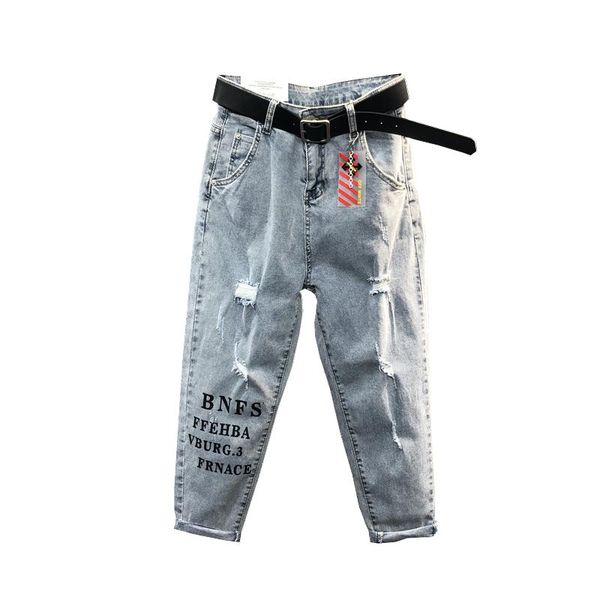 women's jeans high waist ankle-length pants ripped letter print harem female streetwear fashion women l149, Blue
women's jeans high waist ankle-length pants ripped letter print harem female streetwear fashion women l149, Blue