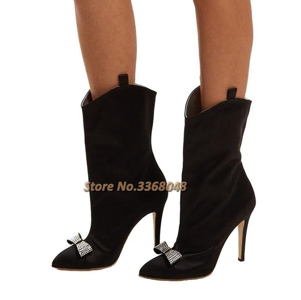 boots satin luxury women high heels ankle black crystal bowtie dress short stiletto heel pointed toe booties
boots satin luxury women high heels ankle black crystal bowtie dress short stiletto heel pointed toe booties