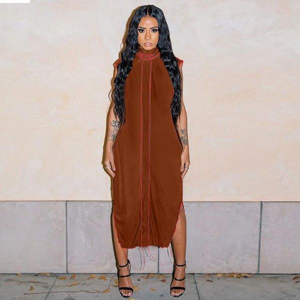 kgfigu 2021 new arrival spring auttum sleeveless side cut mesh material loose outfits women brown long dress, Black;gray
kgfigu 2021 new arrival spring auttum sleeveless side cut mesh material loose outfits women brown long dress, Black;gray