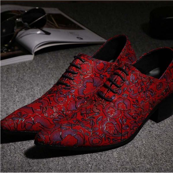 dress shoes pointed toe lace up men luxury genuine leather red wedding men's high heels party print flowers fashion, Black
dress shoes pointed toe lace up men luxury genuine leather red wedding men's high heels party print flowers fashion, Black