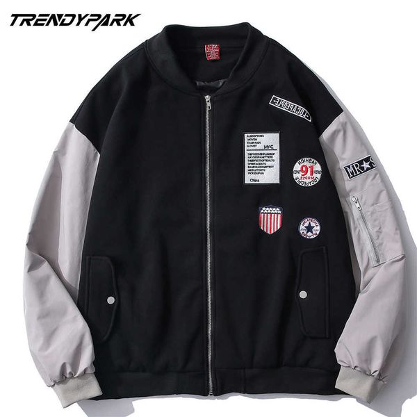 men's jacket zipper cotton vintage baseball patches sleeve pockets oversized loose style streetwear coat men women clothing 210601, Black;brown
men's jacket zipper cotton vintage baseball patches sleeve pockets oversized loose style streetwear coat men women clothing 210601, Black;brown