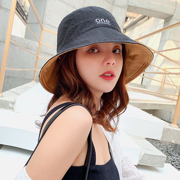 hat female sunshade sunscreen summer and version cover face net red basin wide brim fisherman hat ins, Yellow