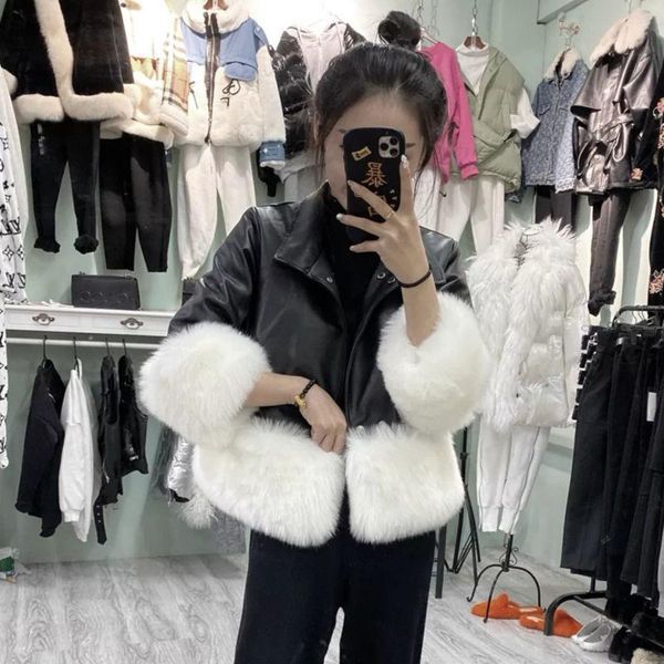 women's leather & faux winter women thickness fur coats female pu jacket outwear ladies warm elegant jackets casaco feminino q223, Black
women's leather & faux winter women thickness fur coats female pu jacket outwear ladies warm elegant jackets casaco feminino q223, Black