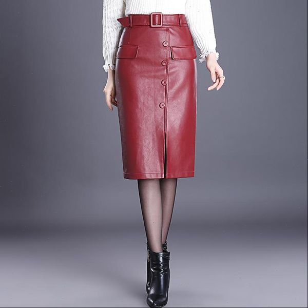 fall winter fashion office lady womens high waisted buttons placket wine red pu leather pencil skirt woman 4xl black skirts
fall winter fashion office lady womens high waisted buttons placket wine red pu leather pencil skirt woman 4xl black skirts