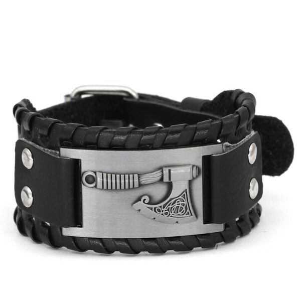 link, chain viking axe leather bracelet jewelry for men women with valknut gift bag, Black
link, chain viking axe leather bracelet jewelry for men women with valknut gift bag, Black