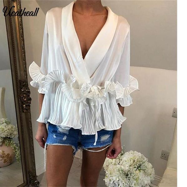 women's blouses & shirts 2021 summer fashion butterfly sleeve deep v ruffles blouse women casual bow tie waisruffles for, White
women's blouses & shirts 2021 summer fashion butterfly sleeve deep v ruffles blouse women casual bow tie waisruffles for, White