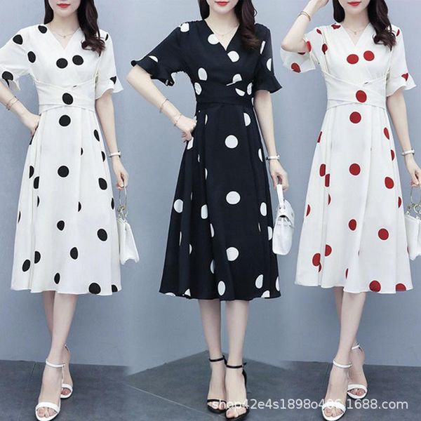 party dresses cozok 2021 summer tide plus size women's thin loose slim fashion ladies french polka dot dress, White;black
party dresses cozok 2021 summer tide plus size women's thin loose slim fashion ladies french polka dot dress, White;black