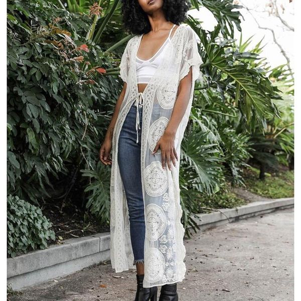 women's swimwear embroidered lace bikini cover up white belt long kaftan robe plage crochet bathing suit women cover-ups pareo sarong b, White;black
women's swimwear embroidered lace bikini cover up white belt long kaftan robe plage crochet bathing suit women cover-ups pareo sarong b, White;black