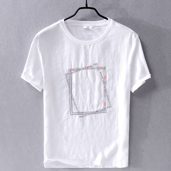 2021 new cotton and linen stitching short-sleeved t-shirt men fashion embroidery t shirt mens casual round neck tshirt male chemise 9gj1, White
2021 new cotton and linen stitching short-sleeved t-shirt men fashion embroidery t shirt mens casual round neck tshirt male chemise 9gj1, White