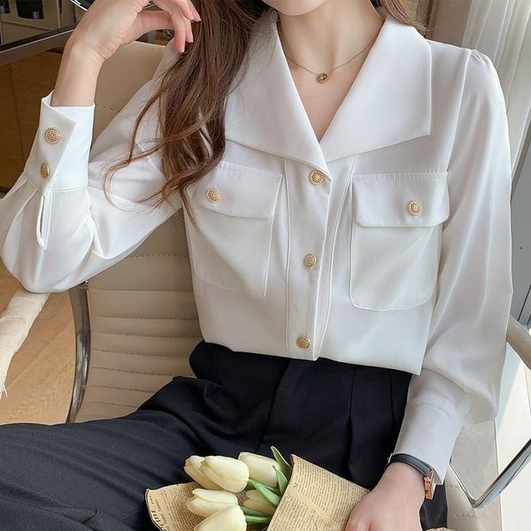 women's blouses & shirts white blouse women 2021 spring fashion elegant long sleeve v neck pockets office lady button up casual chemise
women's blouses & shirts white blouse women 2021 spring fashion elegant long sleeve v neck pockets office lady button up casual chemise