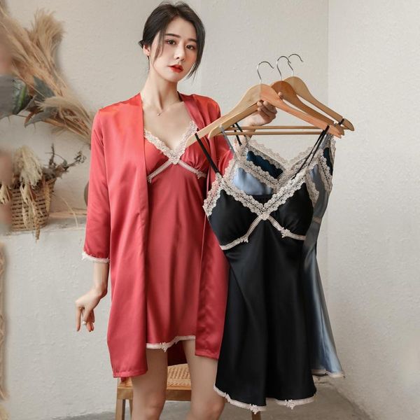 women's sleepwear 2021 summer 5pcs silk satin lingerie nightgowns robes sets for women bathrobes suit nightdress night dress nighty, Black;red
women's sleepwear 2021 summer 5pcs silk satin lingerie nightgowns robes sets for women bathrobes suit nightdress night dress nighty, Black;red