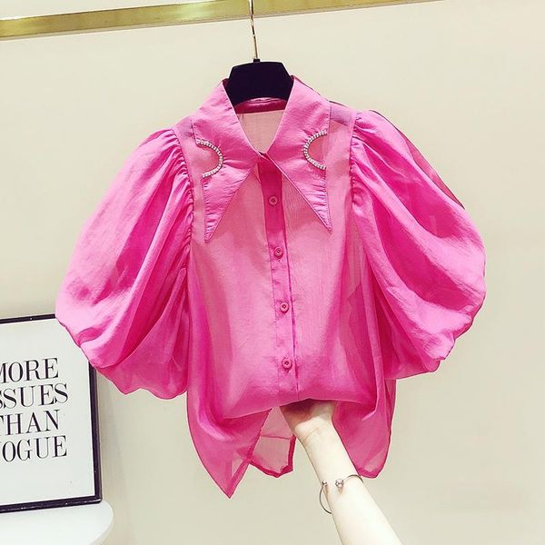 women's blouses & shirts doll collar diamond-embedded design loose short lantern sleeve blouse summer blusas mujer de moda 2021, White
women's blouses & shirts doll collar diamond-embedded design loose short lantern sleeve blouse summer blusas mujer de moda 2021, White