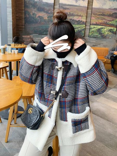 women's wool & blends 2021 large plus-size women street winter thick warm coat lamb spliced plaid top, Black
women's wool & blends 2021 large plus-size women street winter thick warm coat lamb spliced plaid top, Black