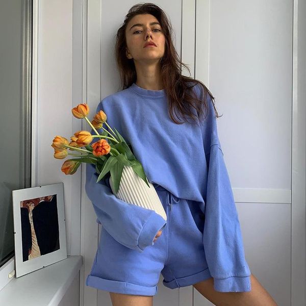 women's tracksuits women autumn sport 2 piece suit long sleeve o neck t shirt elastic high waist shorts casual streetwear solid blue se, Gray
women's tracksuits women autumn sport 2 piece suit long sleeve o neck t shirt elastic high waist shorts casual streetwear solid blue se, Gray