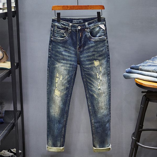 2021 new italian style fashion retro blue slim ripped men patchwork elastic denim pants streetwear vintage designer jeans dpts
2021 new italian style fashion retro blue slim ripped men patchwork elastic denim pants streetwear vintage designer jeans dpts