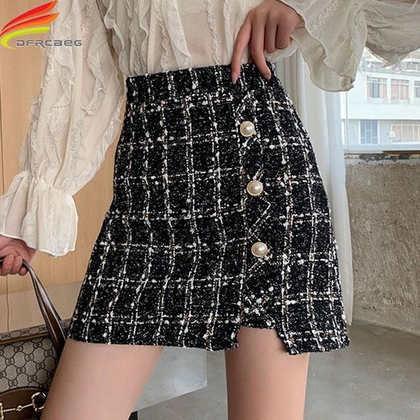 skirts 2021 autumn winter high waist woolen mini skirt women khaki and black plaid buttons elegant casual a line
skirts 2021 autumn winter high waist woolen mini skirt women khaki and black plaid buttons elegant casual a line