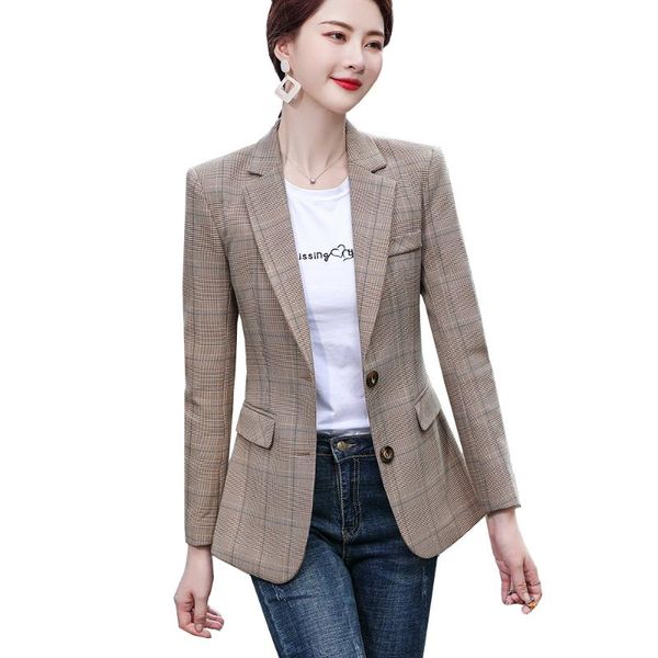 women's suits & blazers 2021 arrival casual autumn ladies blazer women fashion coffee gray plaid coat female slim single breasted jacke, White;black
women's suits & blazers 2021 arrival casual autumn ladies blazer women fashion coffee gray plaid coat female slim single breasted jacke, White;black