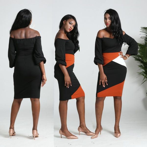 casual dresses off shoulder one line collar lantern sleeve color matching slim goddess dress, Black;gray
casual dresses off shoulder one line collar lantern sleeve color matching slim goddess dress, Black;gray