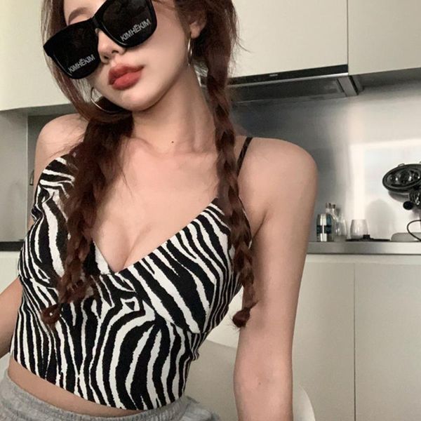 women's tanks & camis zebra pattern crop for women knitted striped short tank cute girls y2k summer korean black clothing, White 
women's tanks & camis zebra pattern crop for women knitted striped short tank cute girls y2k summer korean black clothing, White