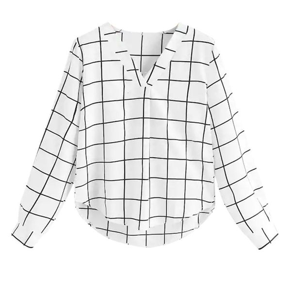 sleeper w401 2021 new fashion womens casual autumn long sleeve v neck office ladies plaid print shirt blouse autumn, White 
sleeper w401 2021 new fashion womens casual autumn long sleeve v neck office ladies plaid print shirt blouse autumn, White