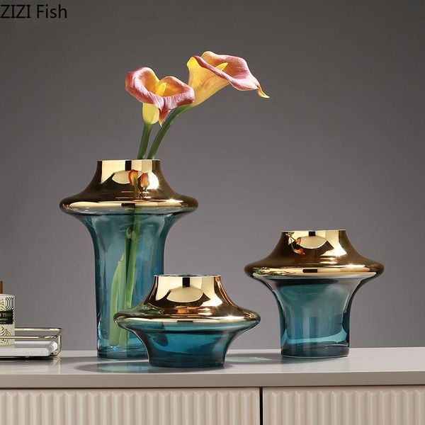 gold-plated gradient glass vase blue transparent flower arrangement deskhydroponic flowers vases modern home decoration
gold-plated gradient glass vase blue transparent flower arrangement deskhydroponic flowers vases modern home decoration