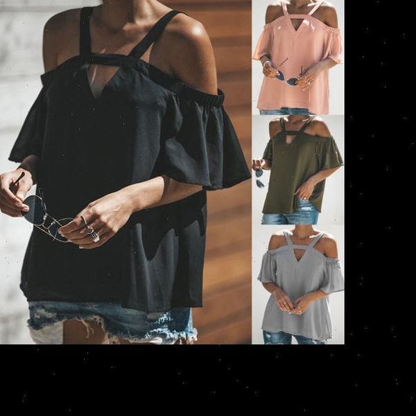 women off shoulder chiffon blouse shirts short sleeve black gray pink loose pullover summer casual hollow out, White
women off shoulder chiffon blouse shirts short sleeve black gray pink loose pullover summer casual hollow out, White