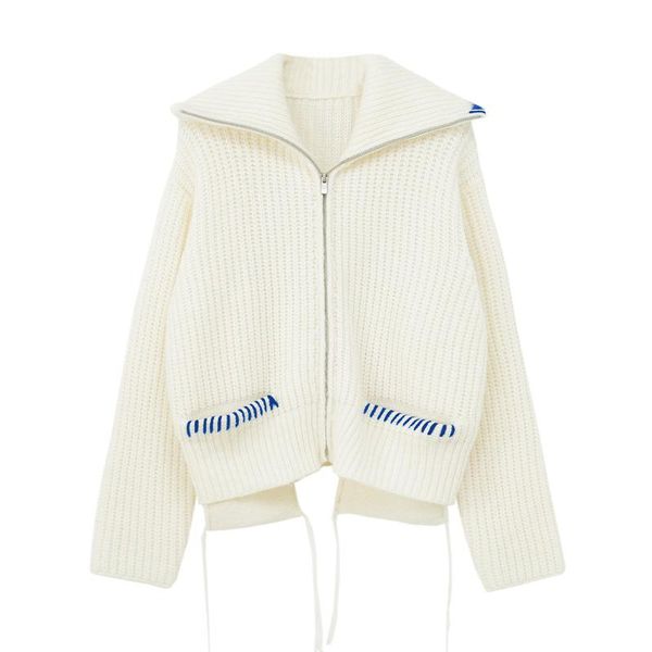 women's sweaters lapel white pocket luxury sweater cardigan knitted coat autumn and winter sweet wind loose women zipper, White;black
women's sweaters lapel white pocket luxury sweater cardigan knitted coat autumn and winter sweet wind loose women zipper, White;black