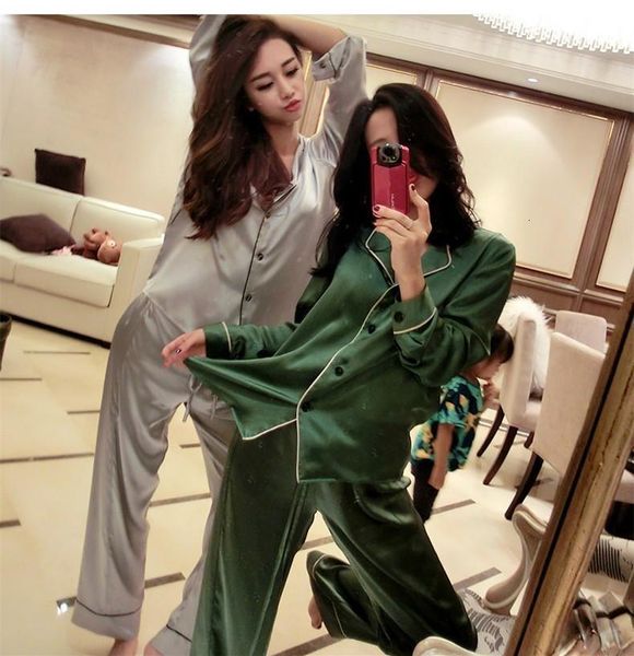 autumn women sleepwear fashion satin female pajama set silk pyjamas plus size pijama set nightie two pieces home clothes, Black;red
autumn women sleepwear fashion satin female pajama set silk pyjamas plus size pijama set nightie two pieces home clothes, Black;red