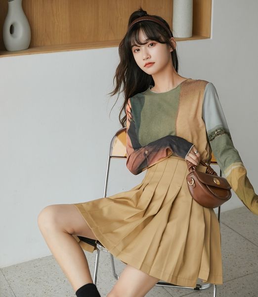 2021 new autumn oil painting t women long sleeve color block tshirt green tee shirt femme fashion h7vj, White
2021 new autumn oil painting t women long sleeve color block tshirt green tee shirt femme fashion h7vj, White