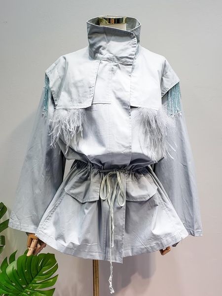 women's trench coats beaded fringed high waist lace skirt long coat, Tan;black
women's trench coats beaded fringed high waist lace skirt long coat, Tan;black