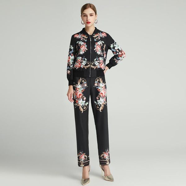 women's two piece pants designer autumn printed zipper long sleeve jacket loose casual trousers party workplace vintage chic sets, White
women's two piece pants designer autumn printed zipper long sleeve jacket loose casual trousers party workplace vintage chic sets, White