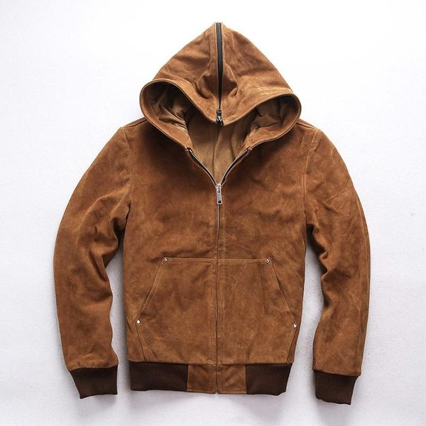 men's leather & faux 2021 hooded genuine with front pocket yellow cow suede baseball jacket men youth coat male, Black
men's leather & faux 2021 hooded genuine with front pocket yellow cow suede baseball jacket men youth coat male, Black