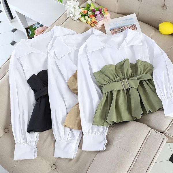 2021 autumn female spliced blouse long sleeve polyester casual turn down collar sashes white ol casual women loose blouses
2021 autumn female spliced blouse long sleeve polyester casual turn down collar sashes white ol casual women loose blouses