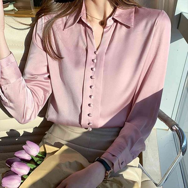 korean silk satin women blouses long sleeve pullover ladies, White 
korean silk satin women blouses long sleeve pullover ladies, White