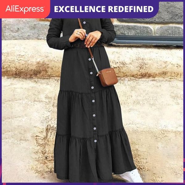 casual dresses elegant button muslim dress women's autumn ruffle vestidos turkish robe female demin blue shirt plus size, Black;gray
casual dresses elegant button muslim dress women's autumn ruffle vestidos turkish robe female demin blue shirt plus size, Black;gray
