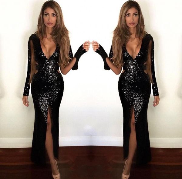 black sequins front split prom dresses deep v neck modern long sleeves wome special occasion dress zipper back bride vestidos
black sequins front split prom dresses deep v neck modern long sleeves wome special occasion dress zipper back bride vestidos