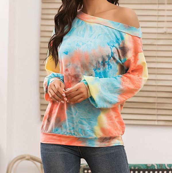 women's hoodies tie-dye print oblique collar long-sleeved pullover loose sweater, Black
women's hoodies tie-dye print oblique collar long-sleeved pullover loose sweater, Black