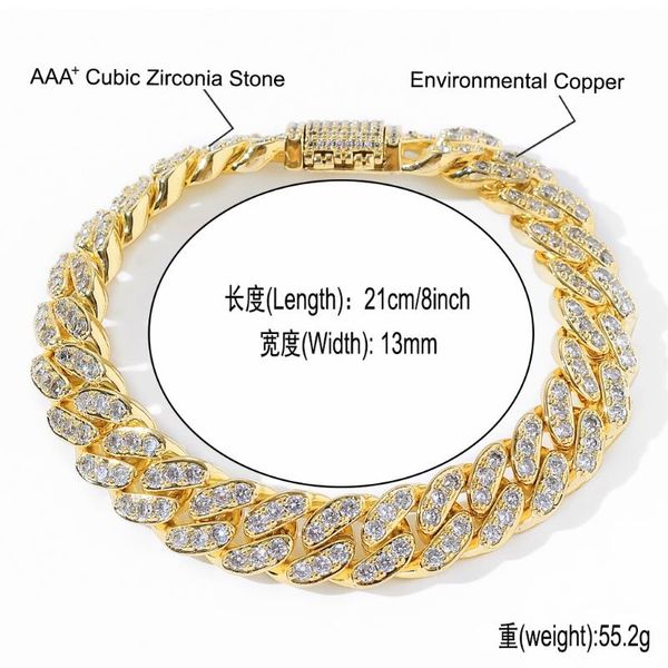 link, chain 13mm men cuban link bracelet hip hop jewelry gold color thick heavy copper material iced out cz drop, Black
link, chain 13mm men cuban link bracelet hip hop jewelry gold color thick heavy copper material iced out cz drop, Black