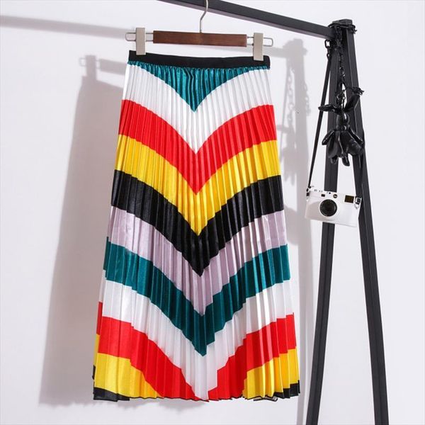 rainbow striped patchwork pleated women skirts fashion chic high waist elastic swing mid calf summer skirt a line jupe, Black
rainbow striped patchwork pleated women skirts fashion chic high waist elastic swing mid calf summer skirt a line jupe, Black