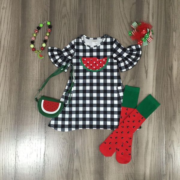 summer girl plaid watermelon dress short sleeve with sock, purse,bow and necklace, Red;yellow
summer girl plaid watermelon dress short sleeve with sock, purse,bow and necklace, Red;yellow